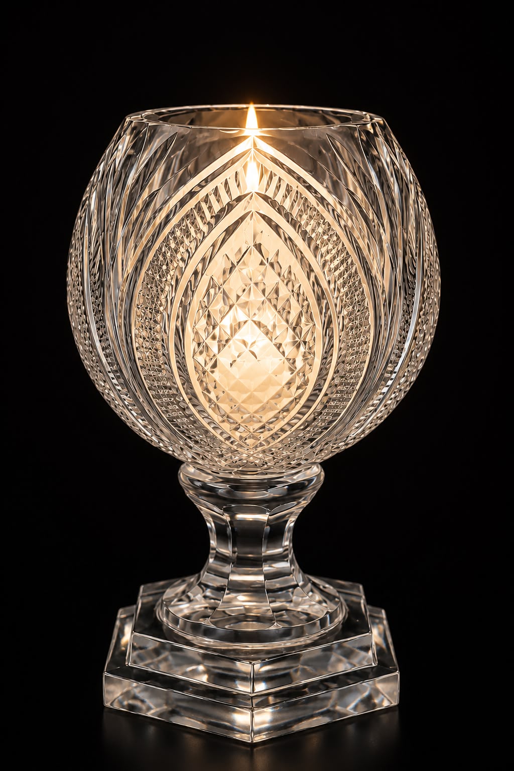 Diamond Crest Clear Cut-Glass Candle Stand