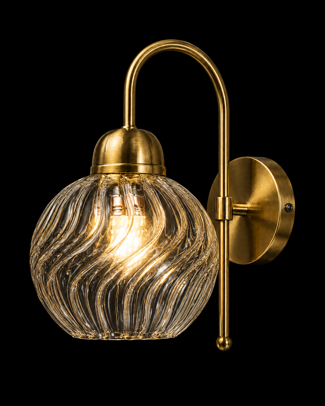 Ambarlehar Swirl-Glass Orb Single-Light Loop-Arm Wall Lamp — Crystal Clear
