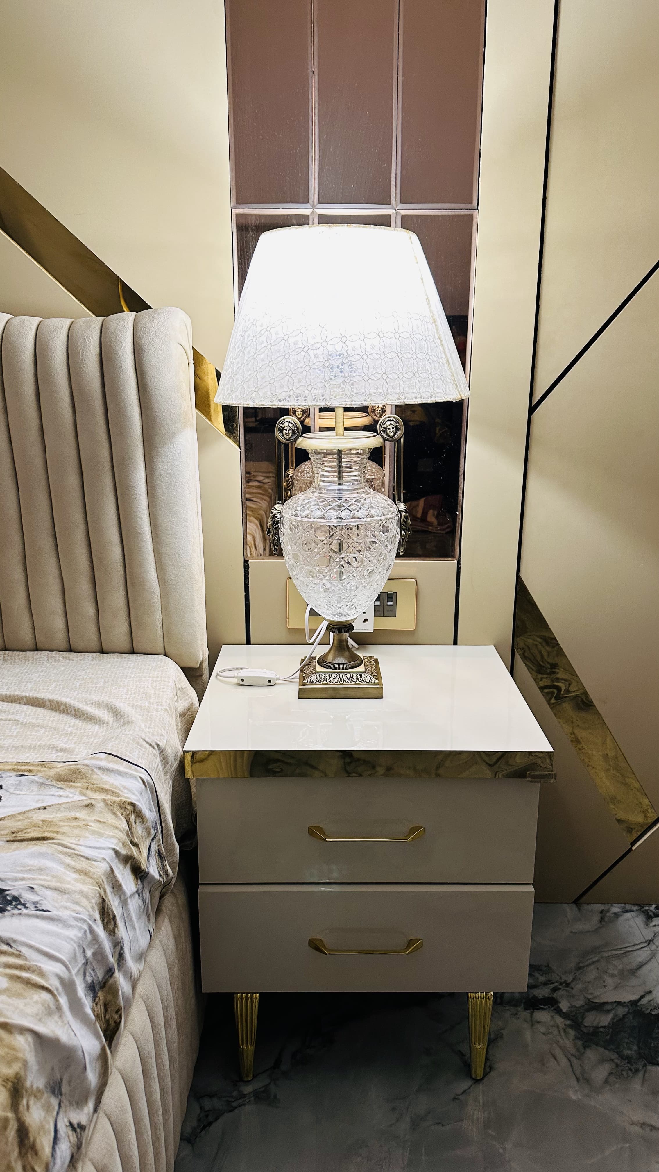 Rajsimha Lattice-Cut Crystal Table Lamps — Bijnor Private Residence · Bijnor, Uttar Pradesh · Samrat Glass Emporium — detail 3