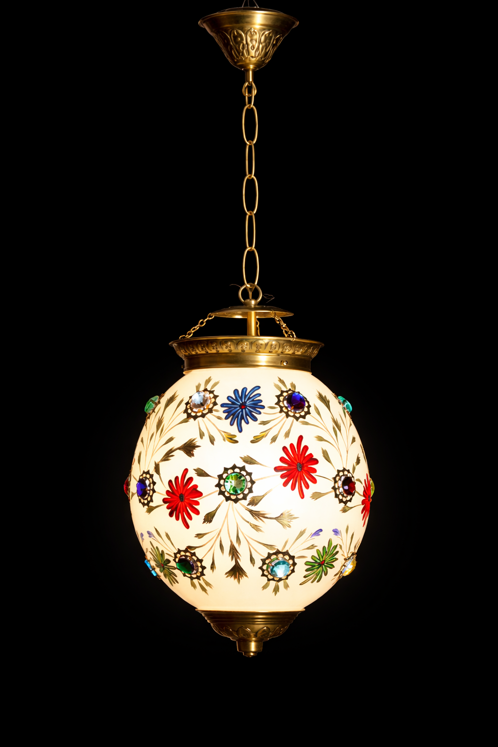 Gulzar Opaline Glass Hanging Light — Multicolour Floral Inlay