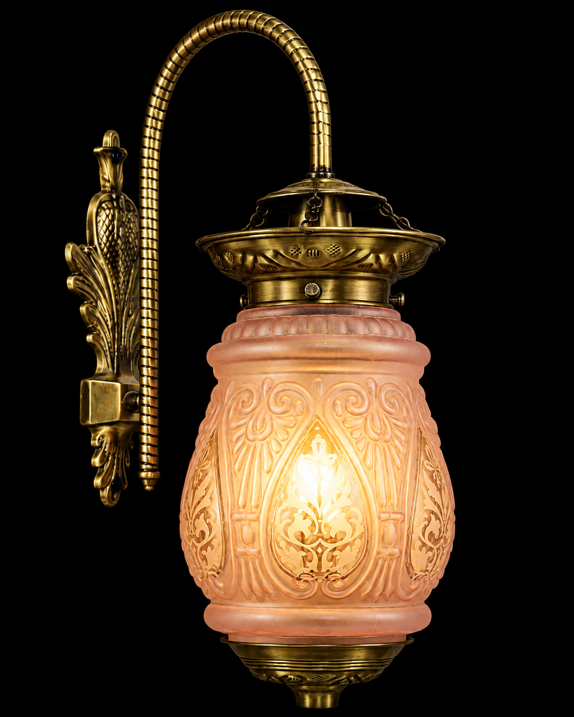 Noorjaal Arched Blush Floral-Etched Hanging Wall Lantern