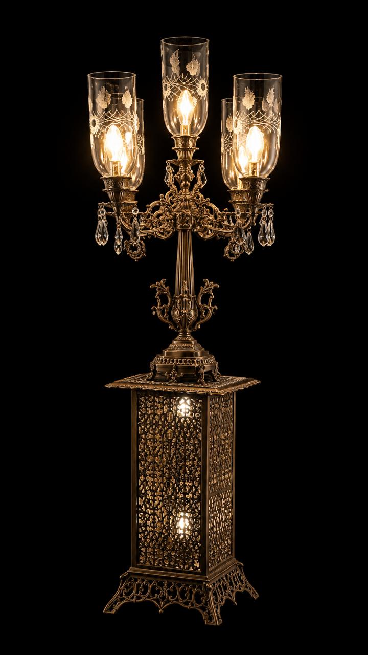 Rajdarbar Etched Hurricane Floor Chandelier — Five-Light