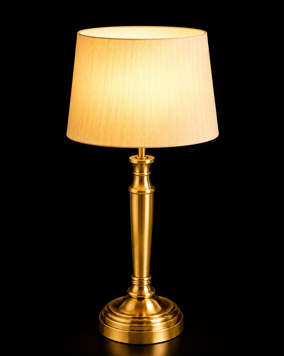 Swarna Classic Brass-Column Table Lamp with Cream Fabric Shade