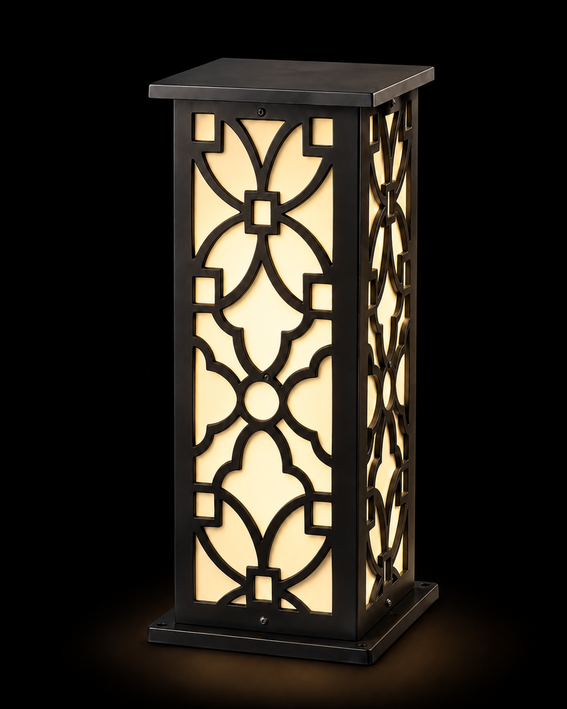 Charbagh Floral-Jali Matte-Black Tall Gate Pillar Light