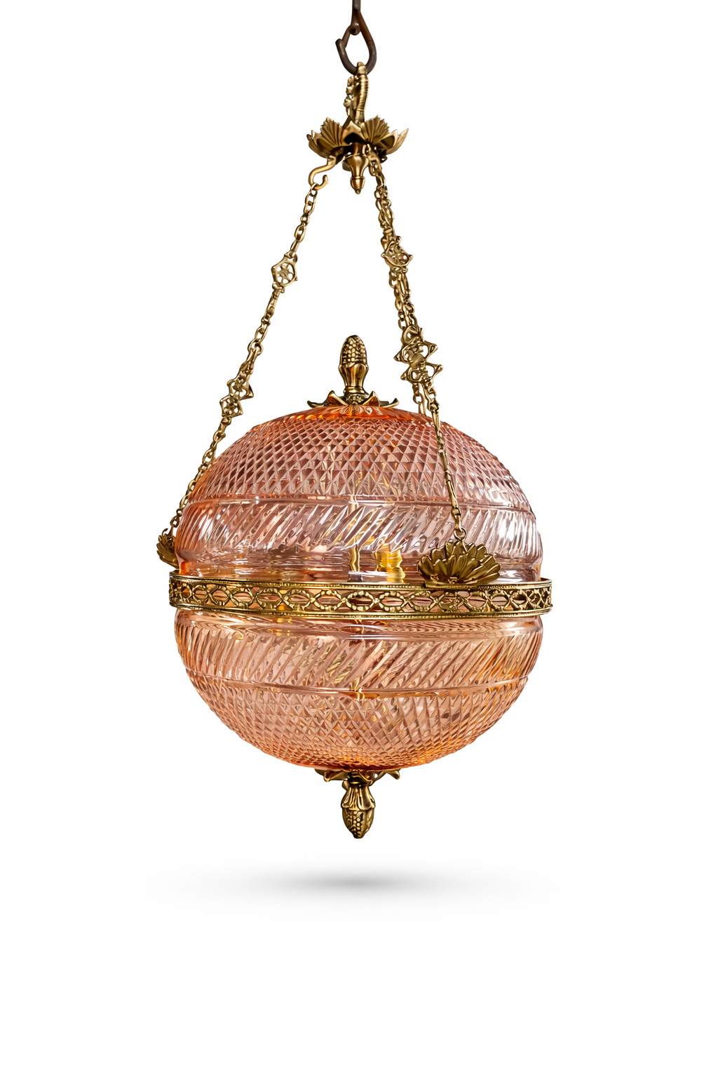 Golak Glass Globe Hanging Light — Rose Diamond-Cut Lotus Swag · SGE-HL-022 · Samrat Glass Emporium — view 2