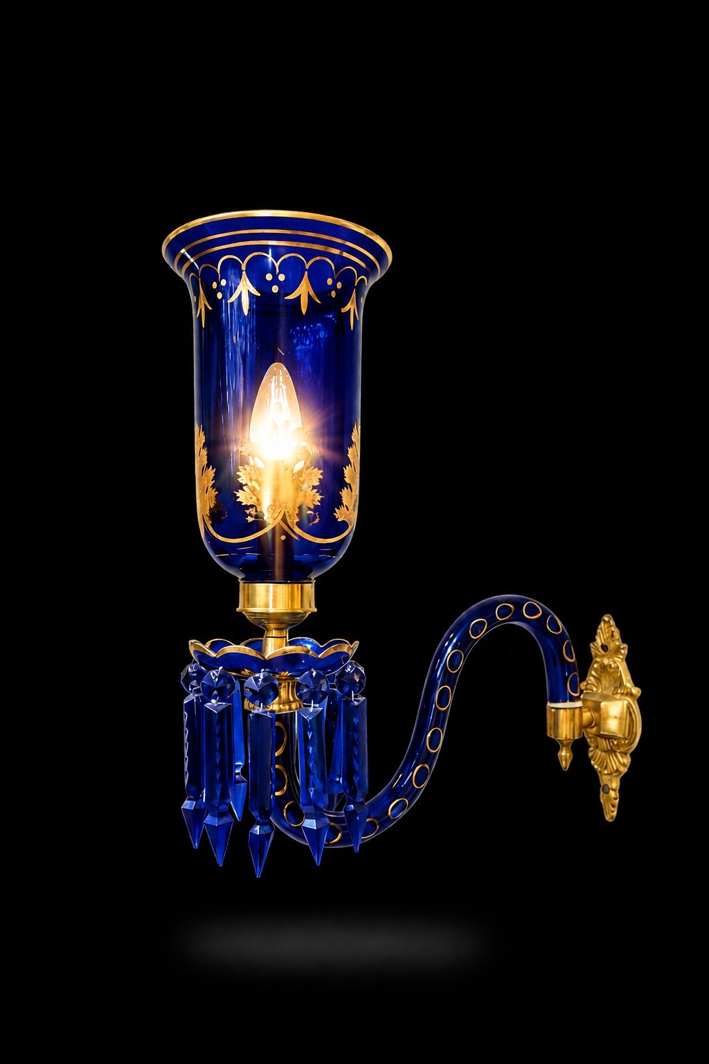 Bagh-e-Noor Gold-Decorated Single-Light Glass Wall Sconce — Cobalt Blue