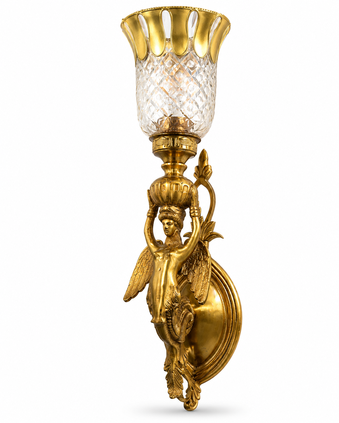 Kalashdhari Sculpted Winged Maiden Crown-Cut Glass Wall Sconce · Wall Light · SGE-WL-121 · Samrat Glass Emporium — view 2
