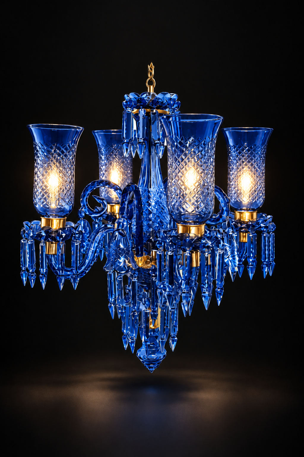 Meher Diamond-Cut Tulip Chandelier — 4-Light Cobalt Blue