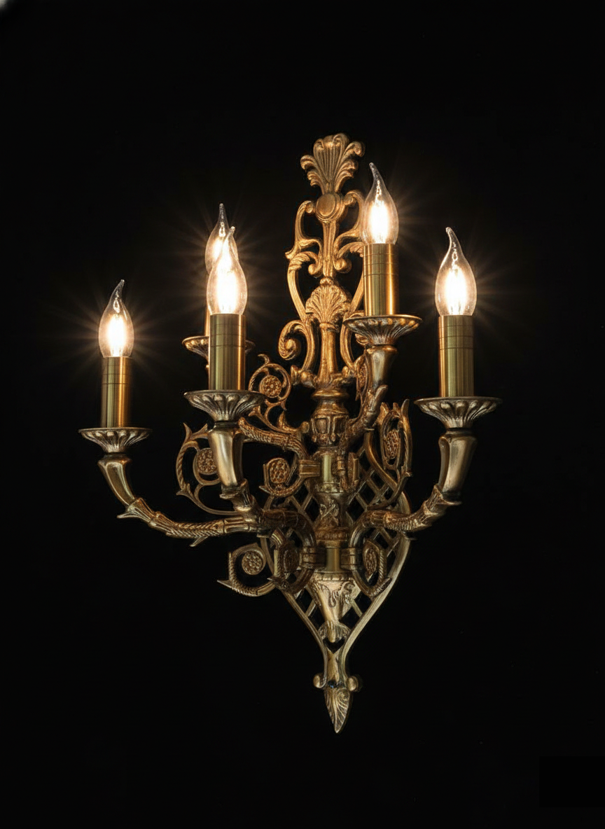 Filigree Lattice Five-Light Antique Brass Wall Sconce · Wall Light · SGE-WL-009 · Samrat Glass Emporium