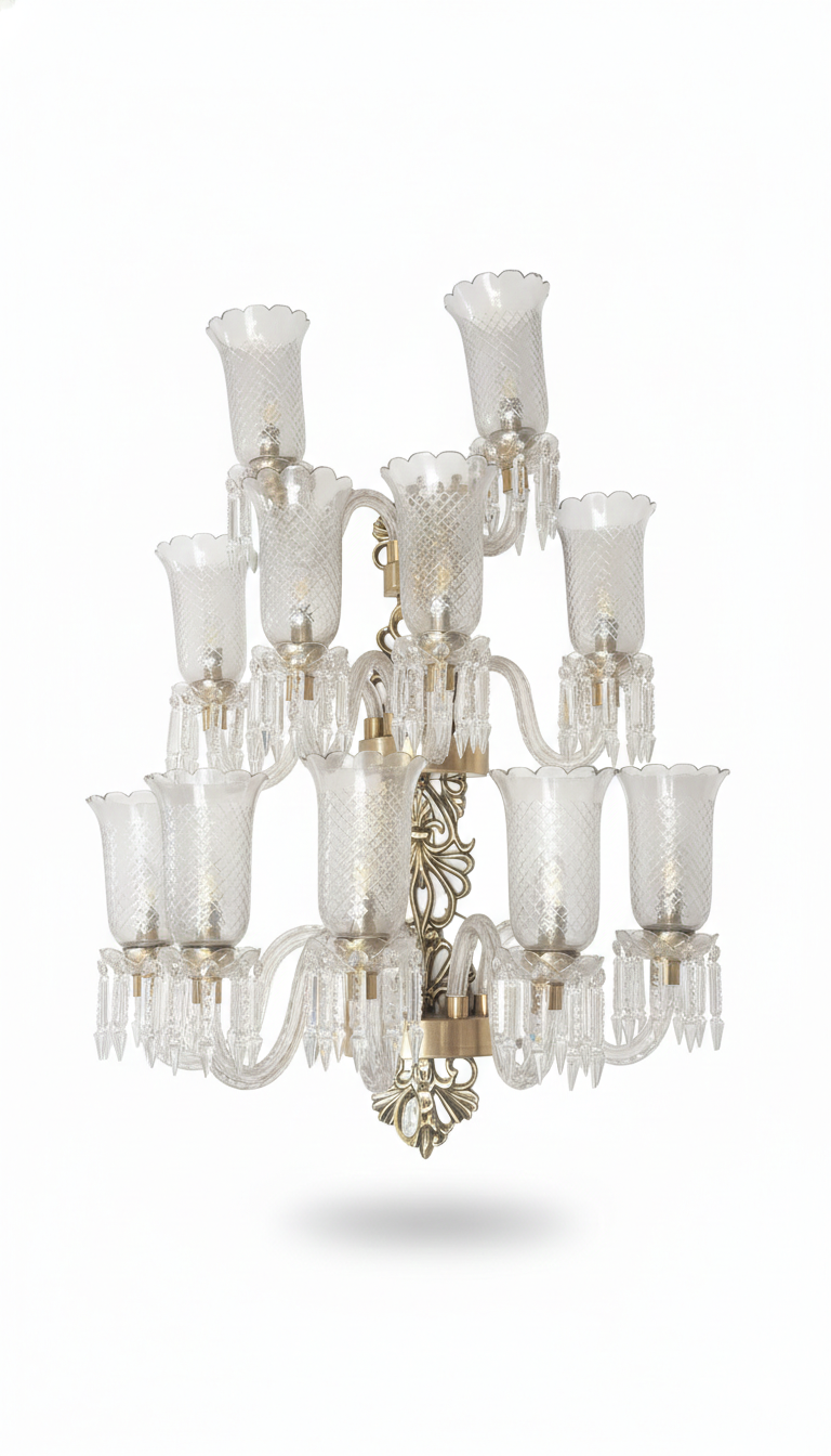 Rajmayur Diamond-Lattice Clear Glass Twelve-Light Triple-Tier Wall Chandelier · Wall Light · SGE-WL-109 · Samrat Glass Emporium — view 2