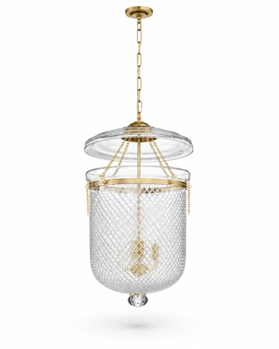 Kandil Bell-Jar Glass Hanging Light — Open-Crown Diamond-Lattice Three-Light · SGE-HL-114 · Samrat Glass Emporium — view 2