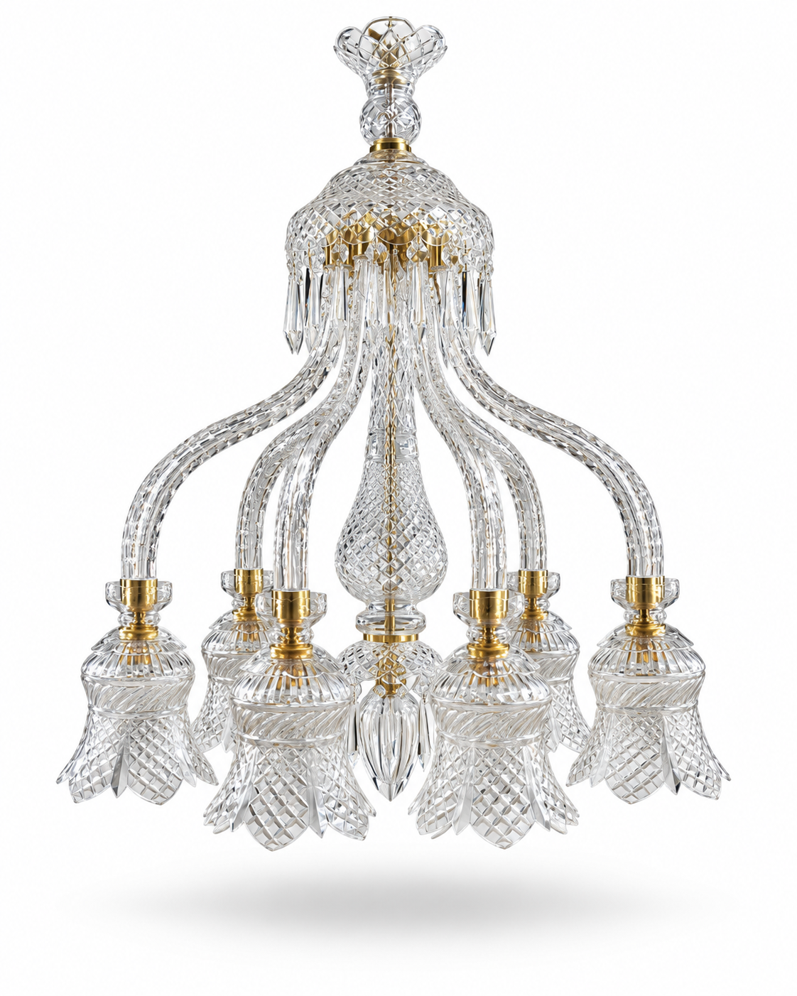 Ratnanjali Pinecone-Tulip Six-Light Crystal Chandelier · SGE-CH-116 · Samrat Glass Emporium — view 2