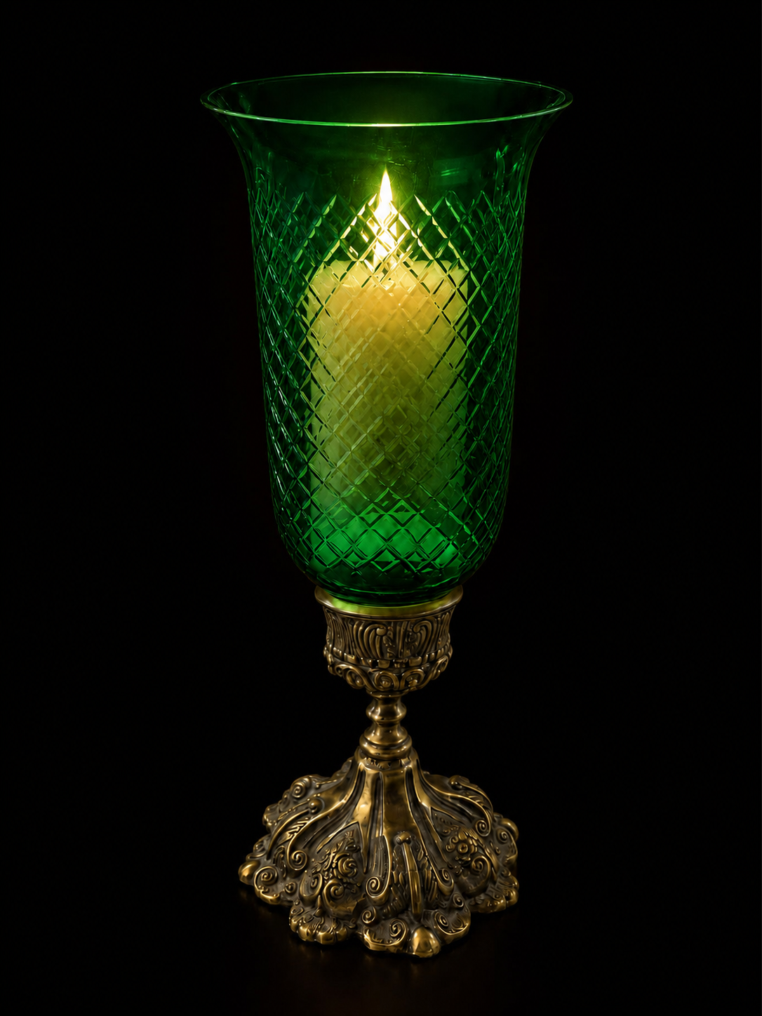 Rajwada Diamond-Cut Hurricane Candle Stand — Emerald