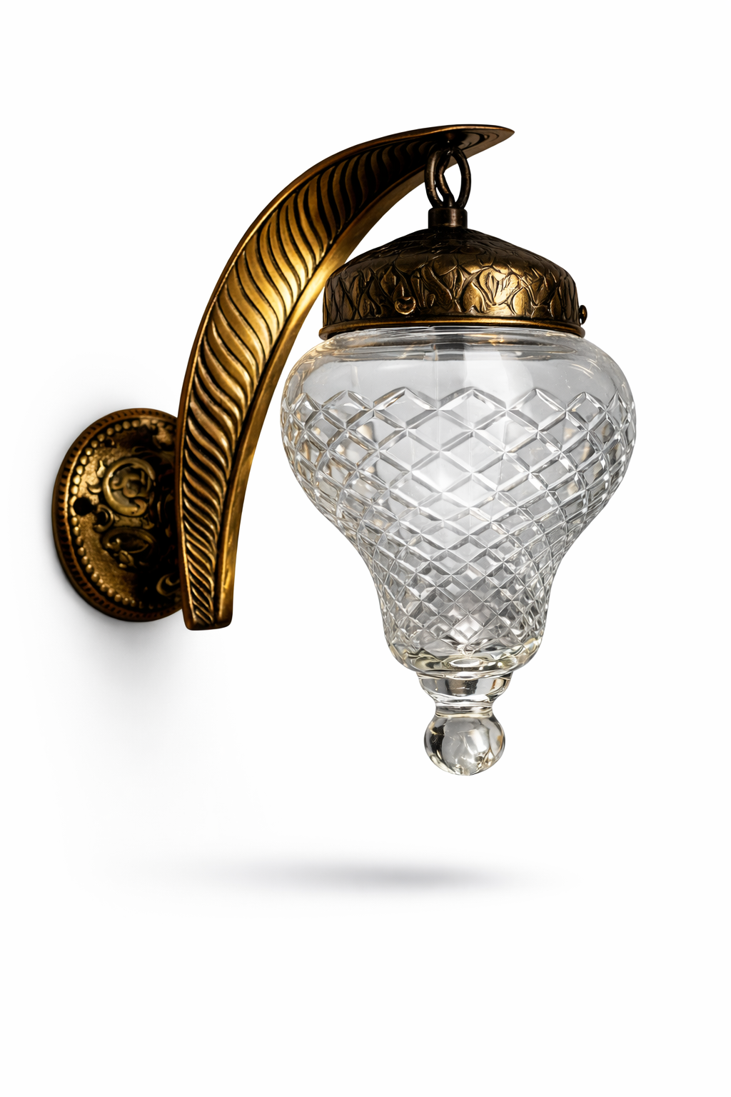 Pankhuri Diamond-Cut Clear Glass Single-Light Leaf-Arc Wall Lantern · Wall Light · SGE-WL-098 · Samrat Glass Emporium — view 2