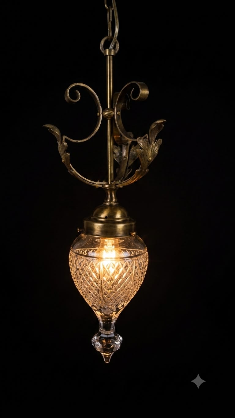 Vallari Diamond-Cut Glass Hanging Light — Single · SGE-HL-005 · Samrat Glass Emporium