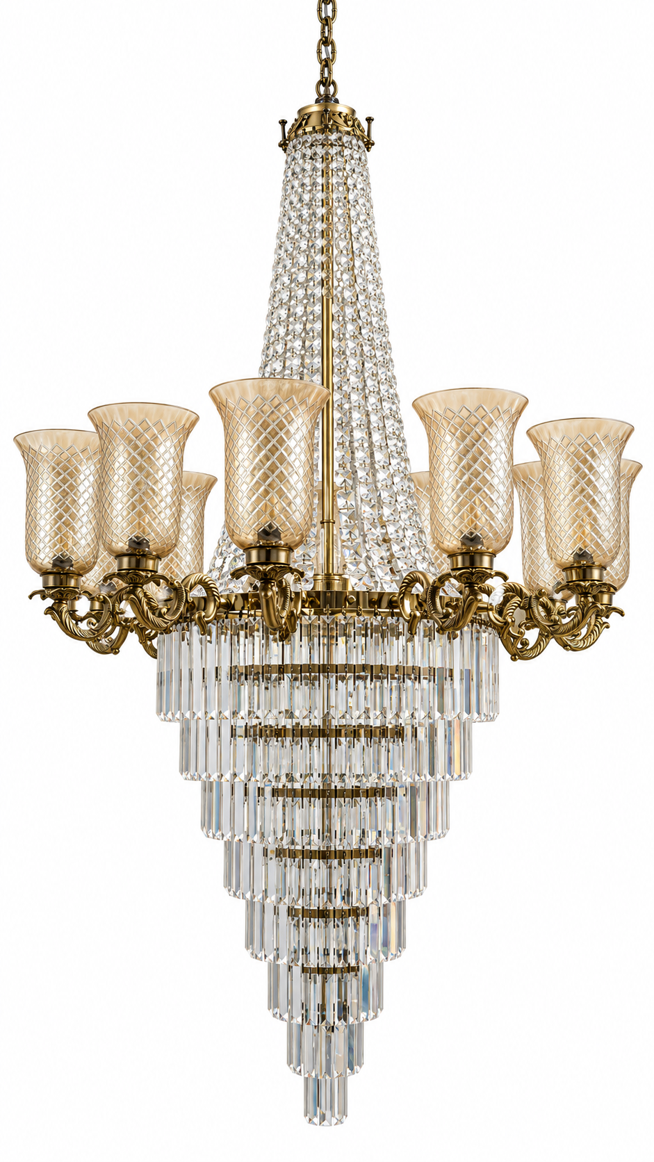 Samrajya Diamond-Lattice Glass Twelve-Light Crystal-Prism Cascade Chandelier · SGE-CH-149 · Samrat Glass Emporium — view 2