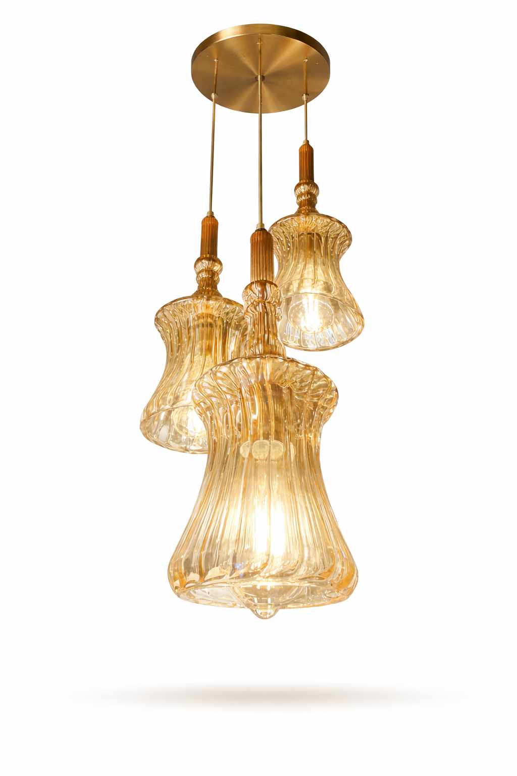 Sunehri Manika Three-Light Cascade Pendant · Hanging Light · SGE-HL-082 · Samrat Glass Emporium — view 2