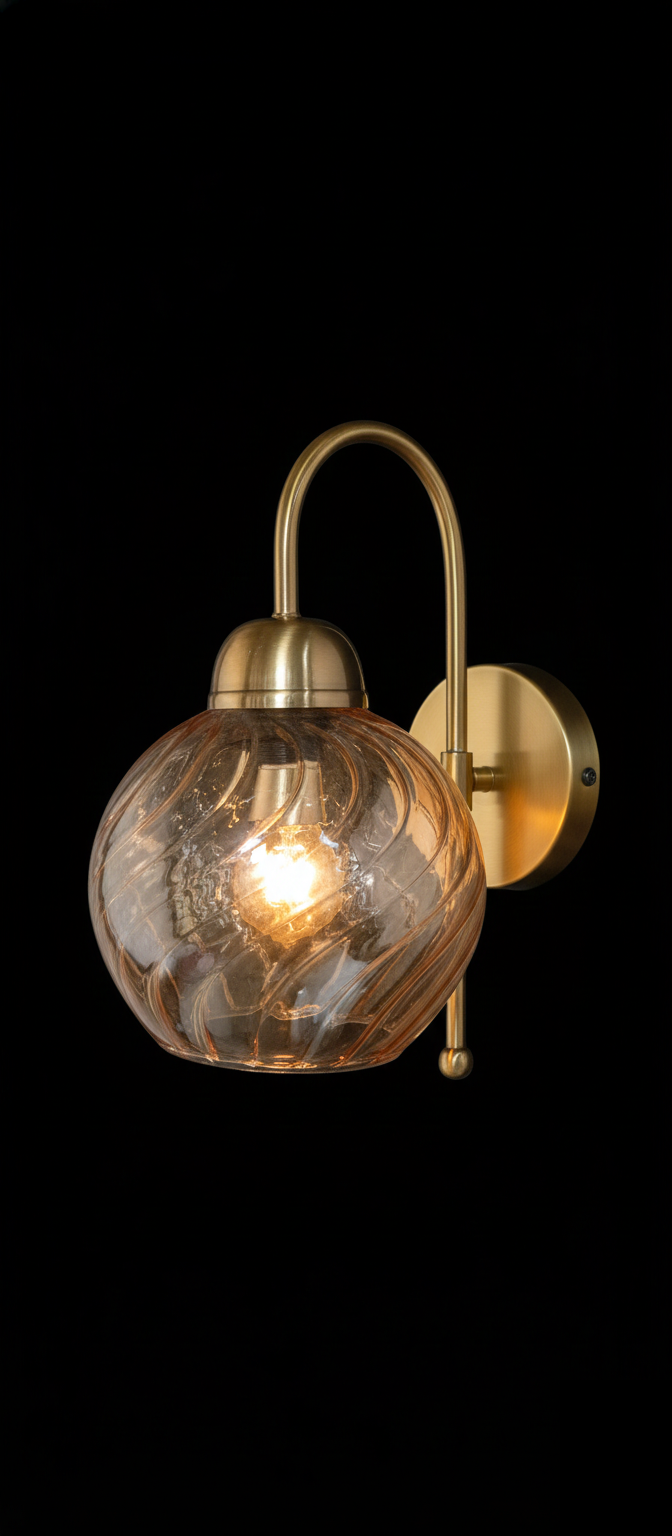 Ambarlehar Swirl-Glass Orb Single-Light Loop-Arm Wall Lamp