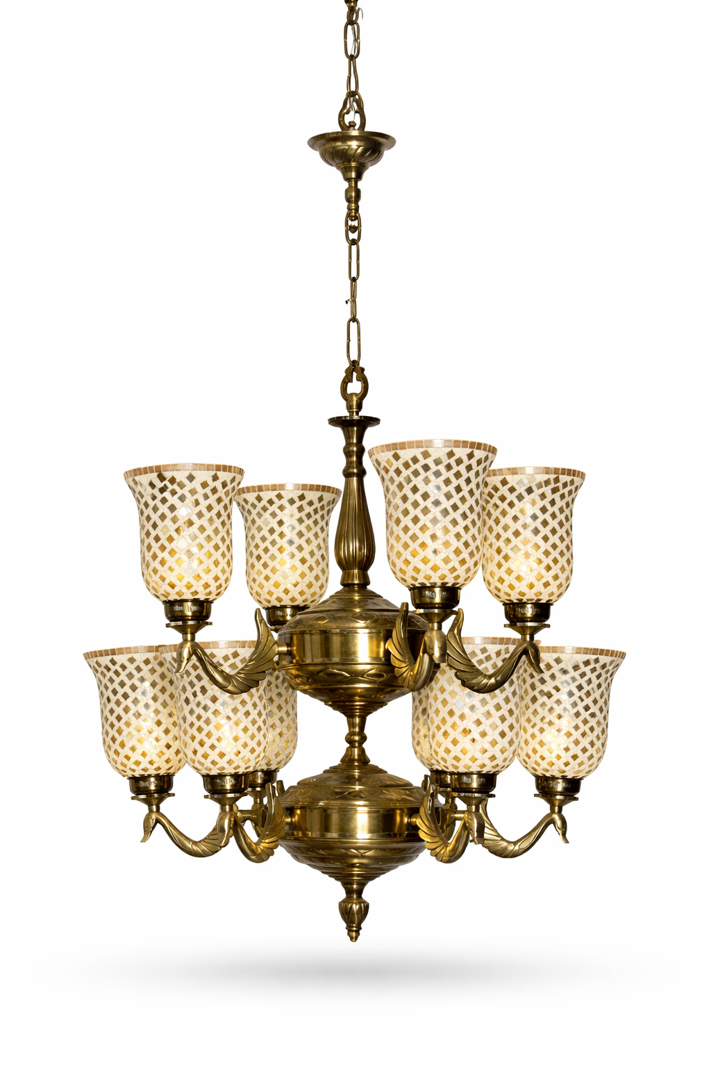 Jaalprabha Diamond-Lattice Mosaic Glass Two-Tier Twelve-Light Chandelier · SGE-CH-113 · Samrat Glass Emporium — view 2