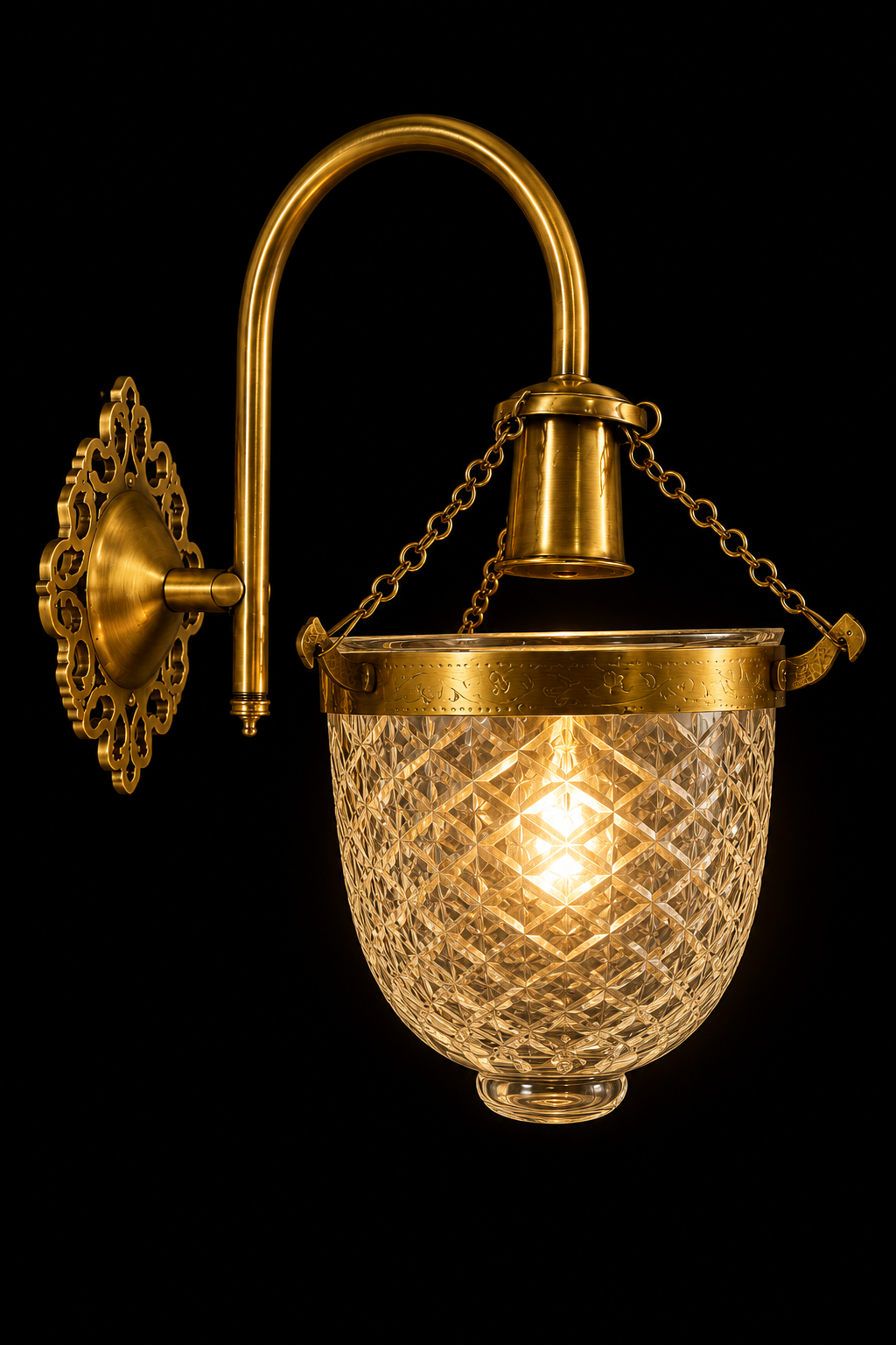 Kandil Bell Jar Single-Light Diamond-Cut Glass Wall Light