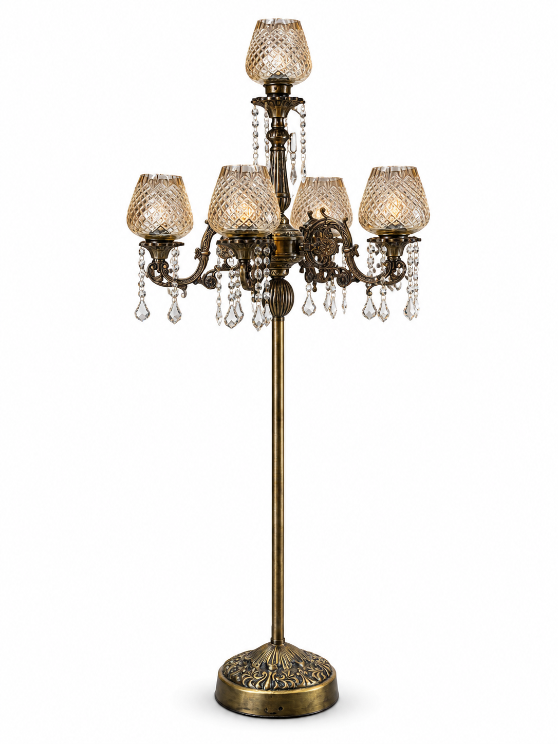 Mayurjyoti Diamond-Lattice Crystal-Draped Five-Light Floor Chandelier · SGE-FL-019 · Samrat Glass Emporium — view 2