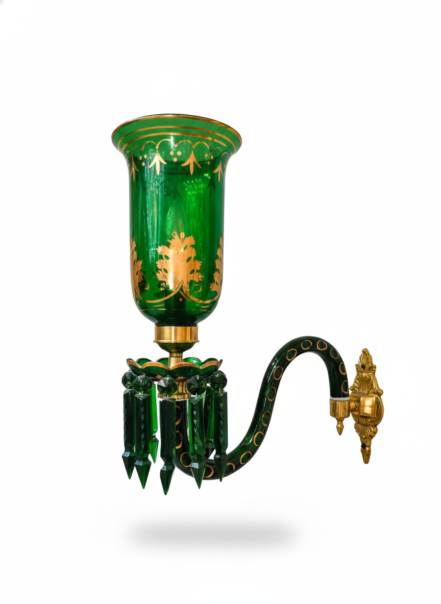 Bagh-e-Noor Gold-Decorated Single-Light Glass Wall Sconce — Emerald Green · Wall Light · SGE-WL-092 · Samrat Glass Emporium — view 2