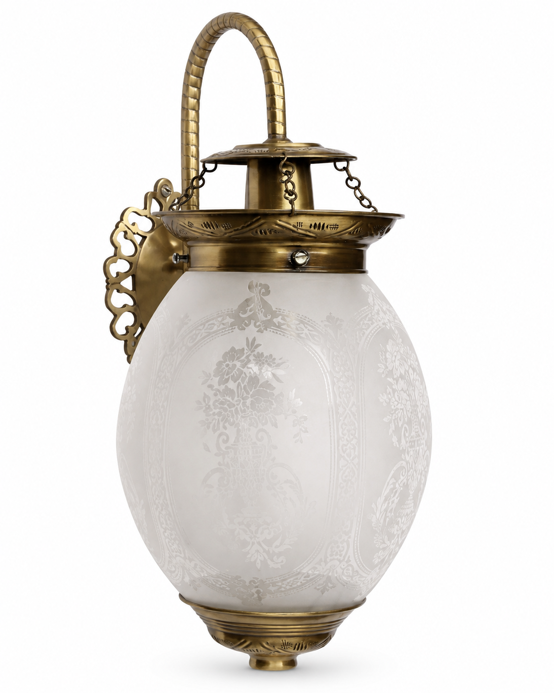 Noorjaal Oval Floral-Etched Frosted Glass Hanging Wall Lantern · Wall Light · SGE-WL-079 · Samrat Glass Emporium — view 2
