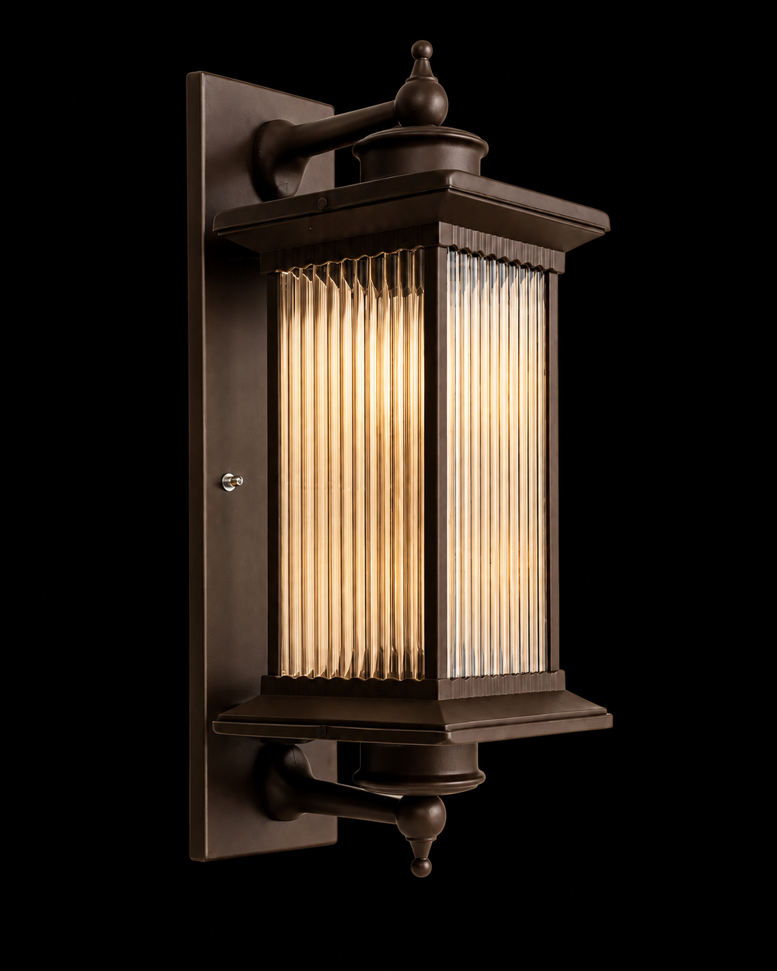 Dwarrekha Rectangular Ribbed-Glass Dark-Bronze Gate Lantern