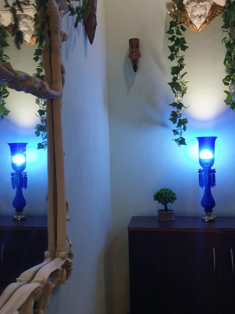 Cobalt Glass & Antique Brass Lighting — Roorkee Private Residence · Roorkee, Uttarakhand · Samrat Glass Emporium — detail 2