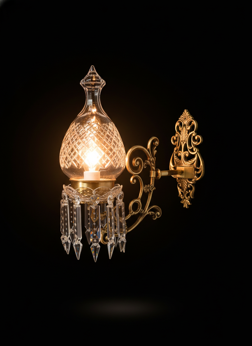 Ratnadeep Diamond-Cut Clear Glass Crystal-Prism Wall Lamp