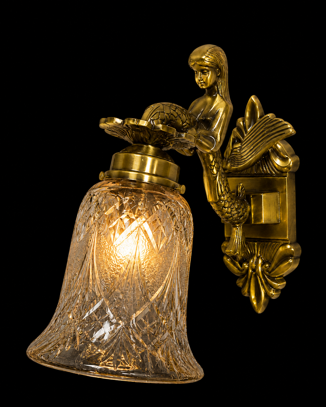 Matsyakanya Sculpted Mermaid-Arm Diamond-Cut Clear Glass Single-Light Wall Sconce