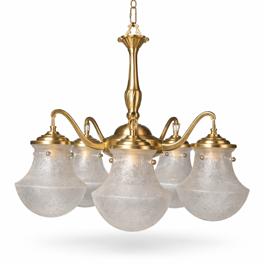 Prastara Etched Glass Chandelier — Five-Light · SGE-CH-041 · Samrat Glass Emporium — view 2