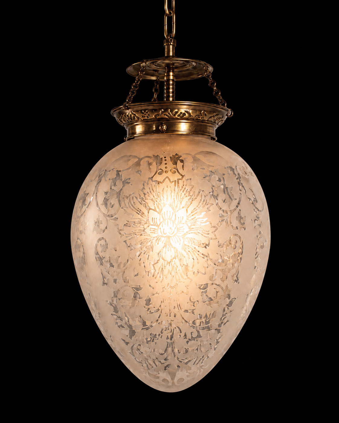 Matkadeep Frosted Etched-Floral Glass Hanging Light — Open Crown