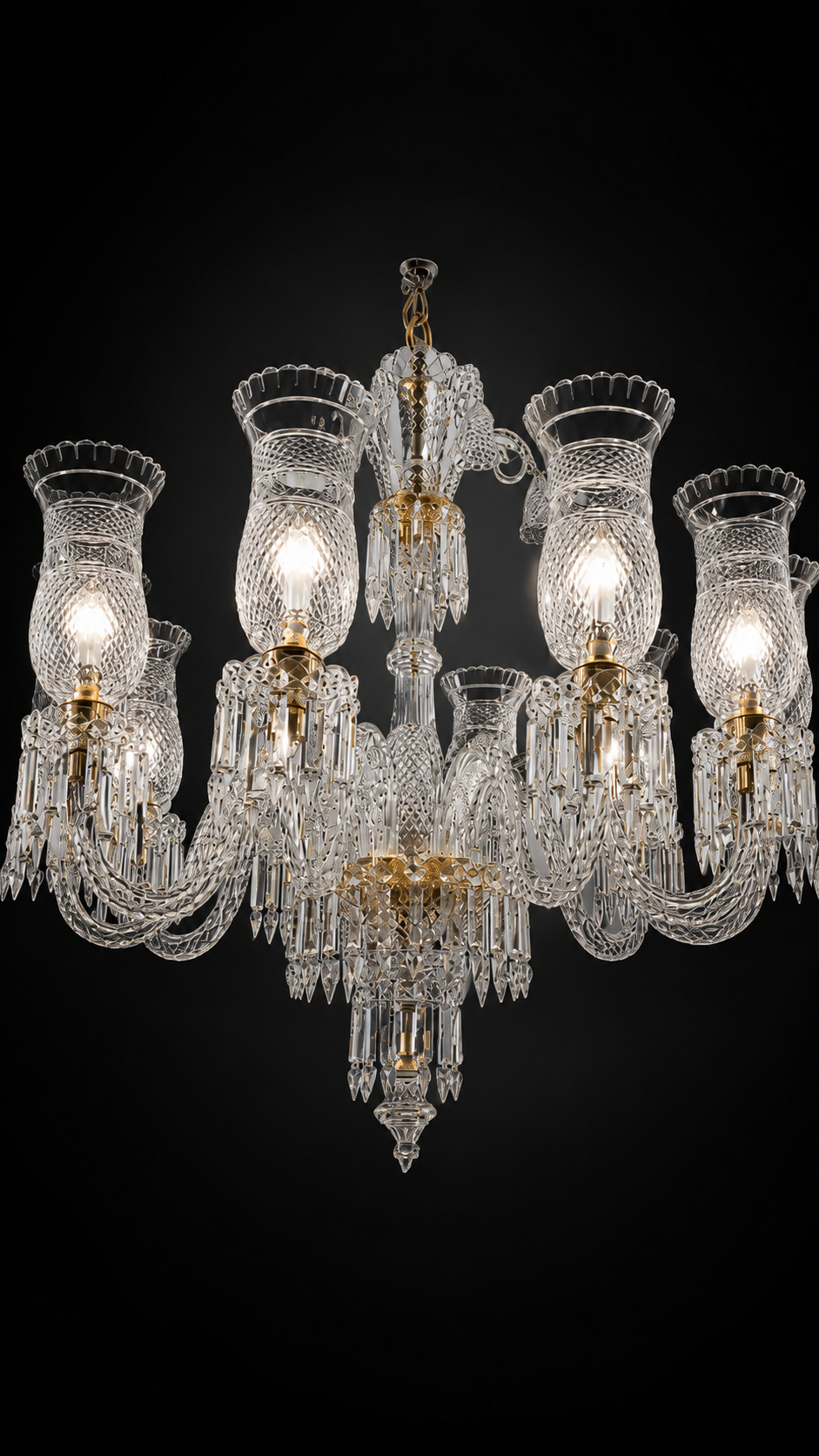 Royal Tulip Cut-Glass Chandelier with Crystal Drops