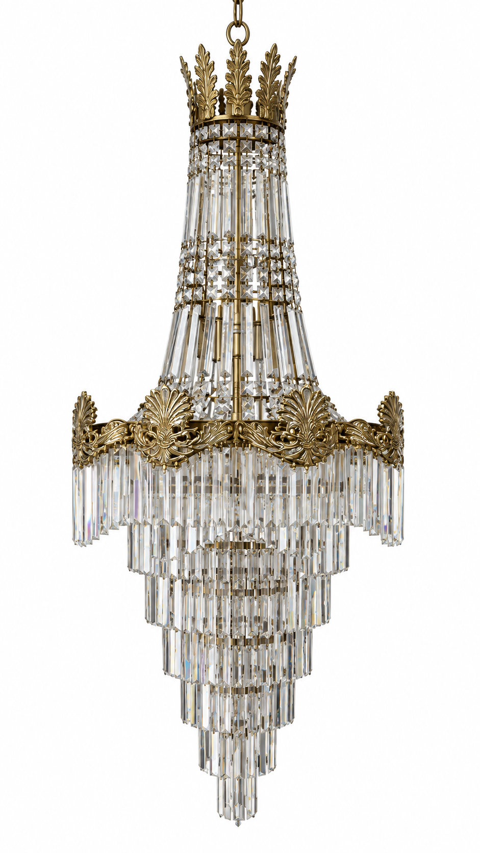 Rajshikhar Acanthus-Crown Crystal-Prism Grand Cascade Chandelier · SGE-CH-152 · Samrat Glass Emporium — view 2
