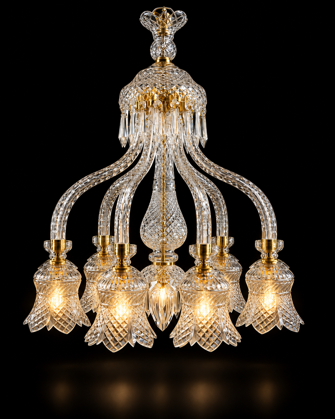 Ratnanjali Pinecone-Tulip Six-Light Crystal Chandelier · SGE-CH-116 · Samrat Glass Emporium