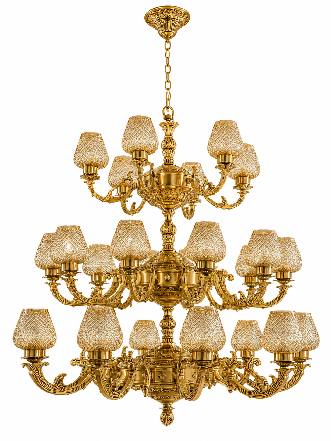 Deepstambh Diamond-Cut Glass Grand Three-Tier Kalash Chandelier · SGE-CH-051 · Samrat Glass Emporium — view 2