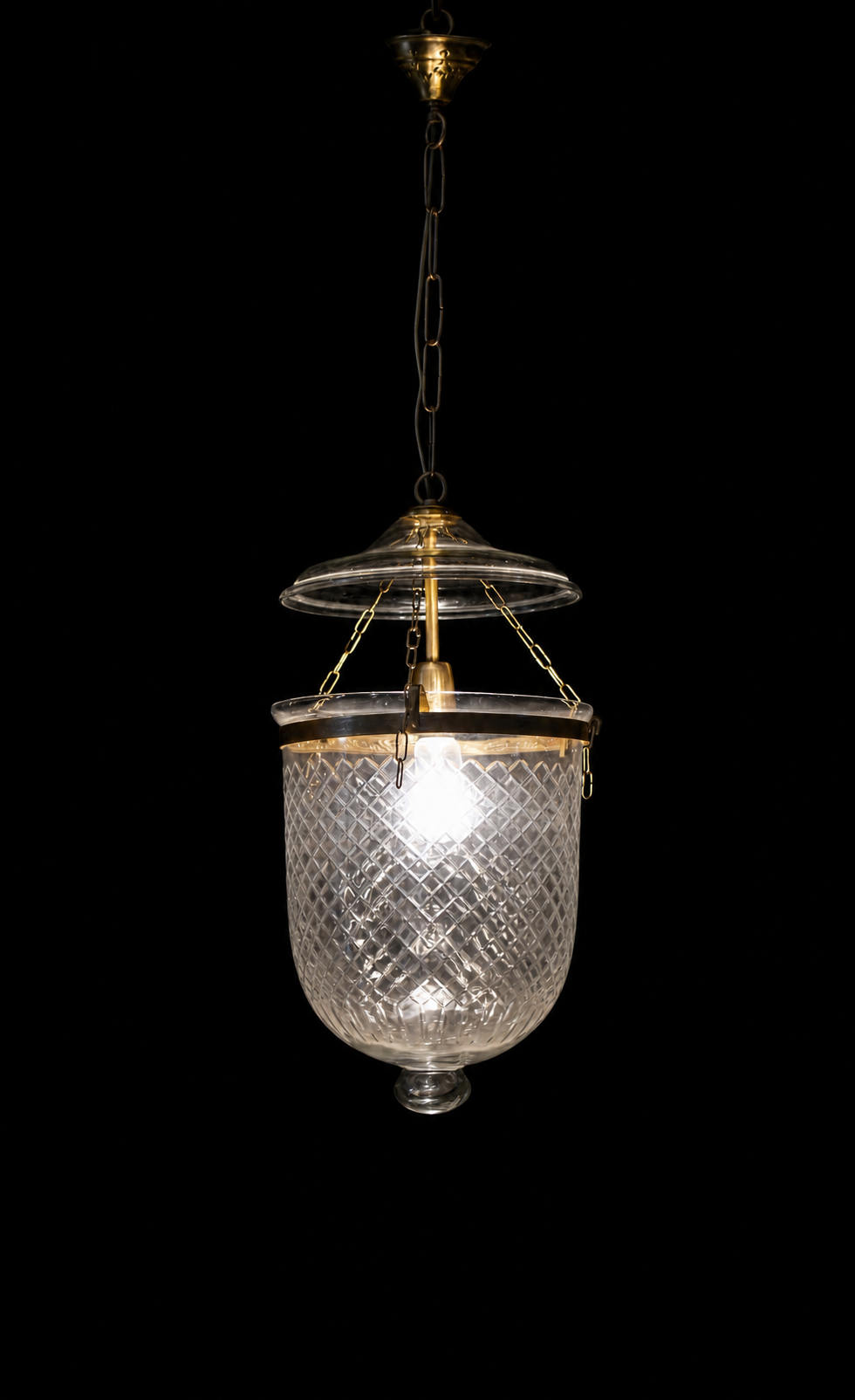 Kandil Bell-Jar Glass Hanging Light — Diamond-Lattice Clear