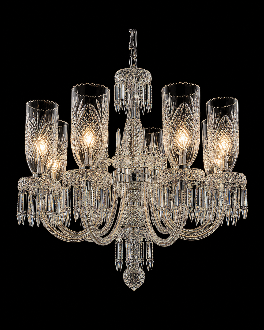 Noorvastra Scalloped Etched-Tulip Eight-Light Crystal Chandelier