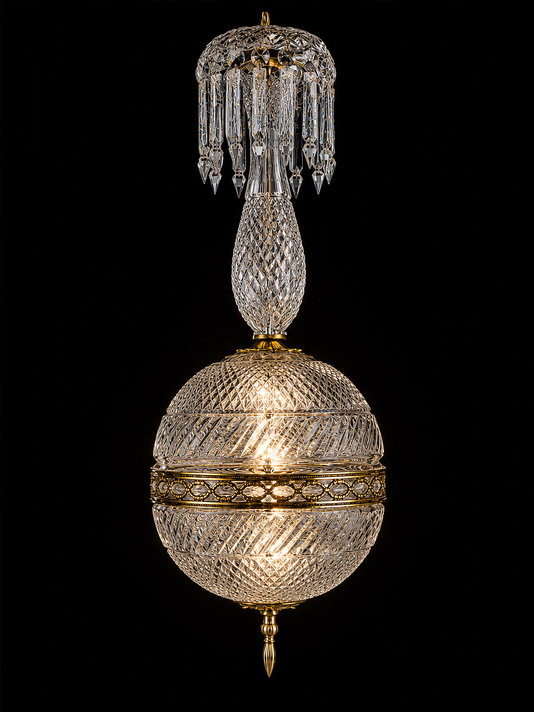 Golak Glass Globe Hanging Light — Diamond-Cut Prism Spire