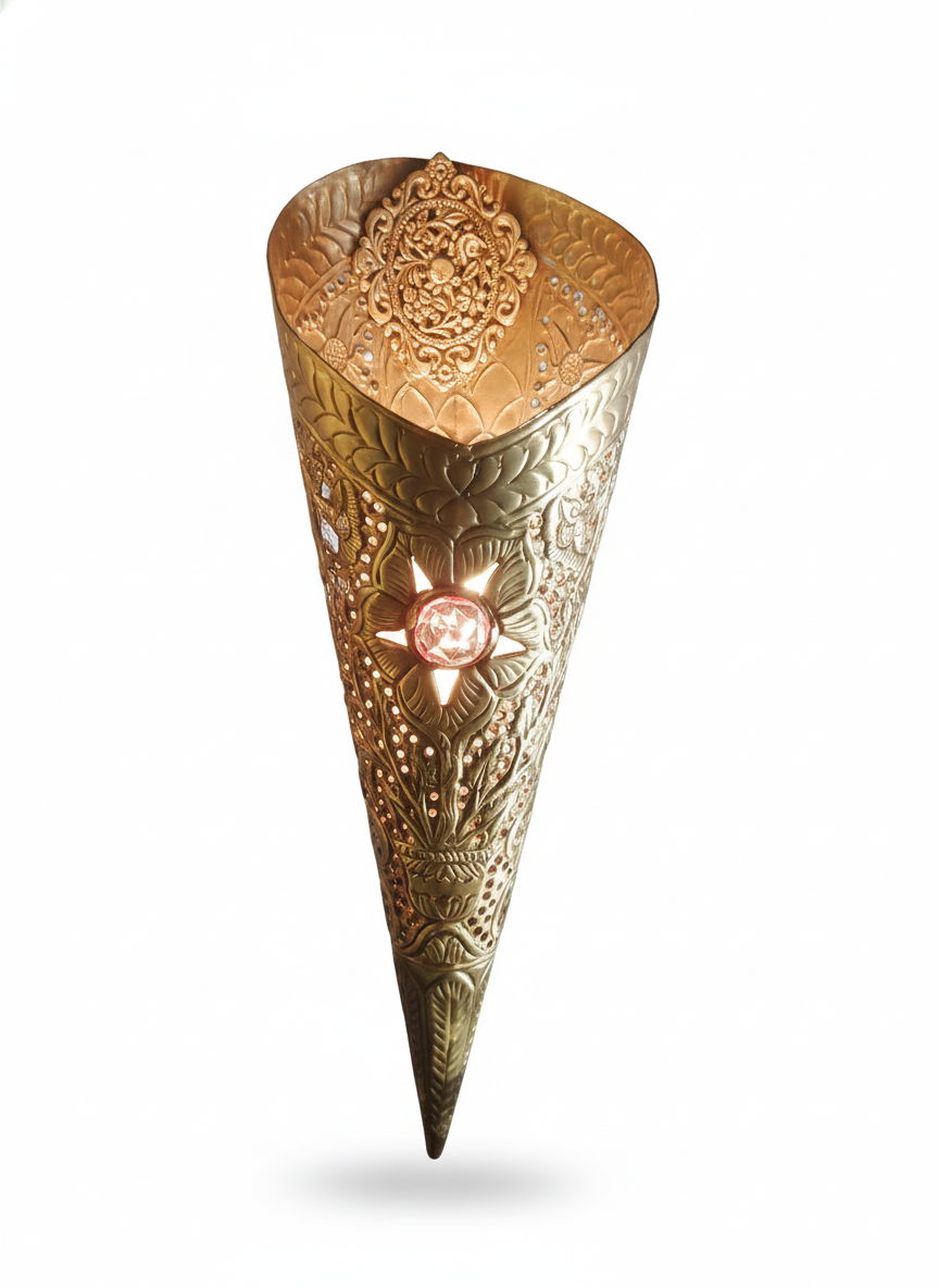 Suryakona Embossed Floral Metal Cone Wall Light · SGE-WL-052 · Samrat Glass Emporium — view 2