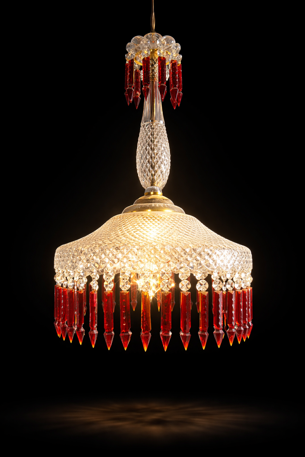 Raktambara Diamond-Cut Crystal Hanging Light — Ruby Prism Fringe