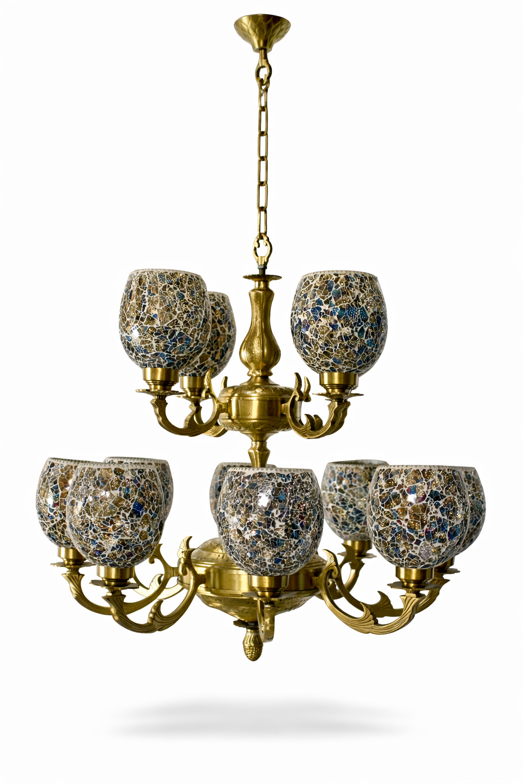 Tarangrekha Crackle-Mosaic Glass Two-Tier Twelve-Light Chandelier · SGE-CH-111 · Samrat Glass Emporium — view 2