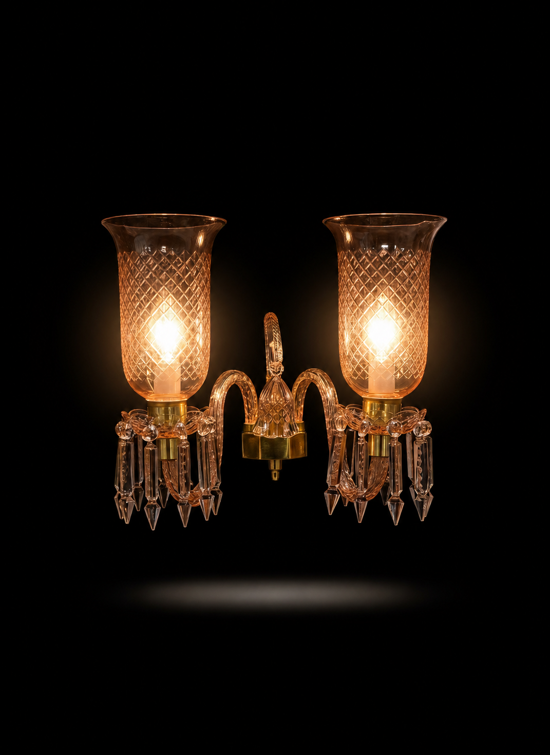 Meher Diamond-Cut Tulip Twin-Light Crystal Wall Sconce — Blush Pink · Wall Light · SGE-WL-066 · Samrat Glass Emporium
