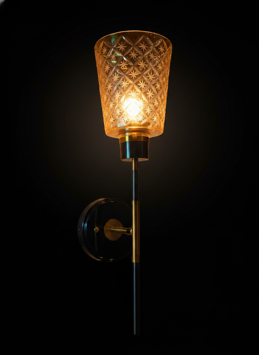 Nakshrekha Amber Star-Cut Glass Rod Wall Sconce
