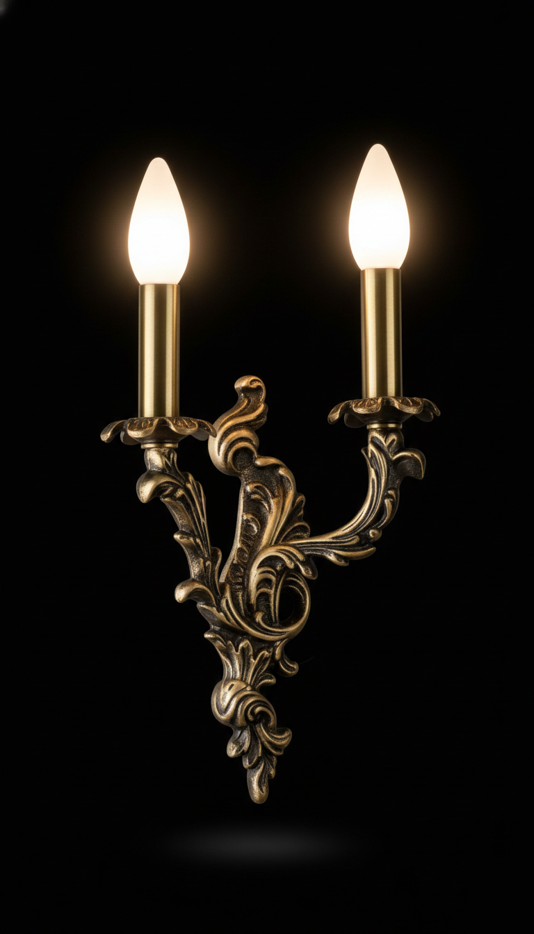Vayupatra Acanthus Twin-Light Antique Brass Wall Sconce · Wall Light · SGE-WL-037 · Samrat Glass Emporium