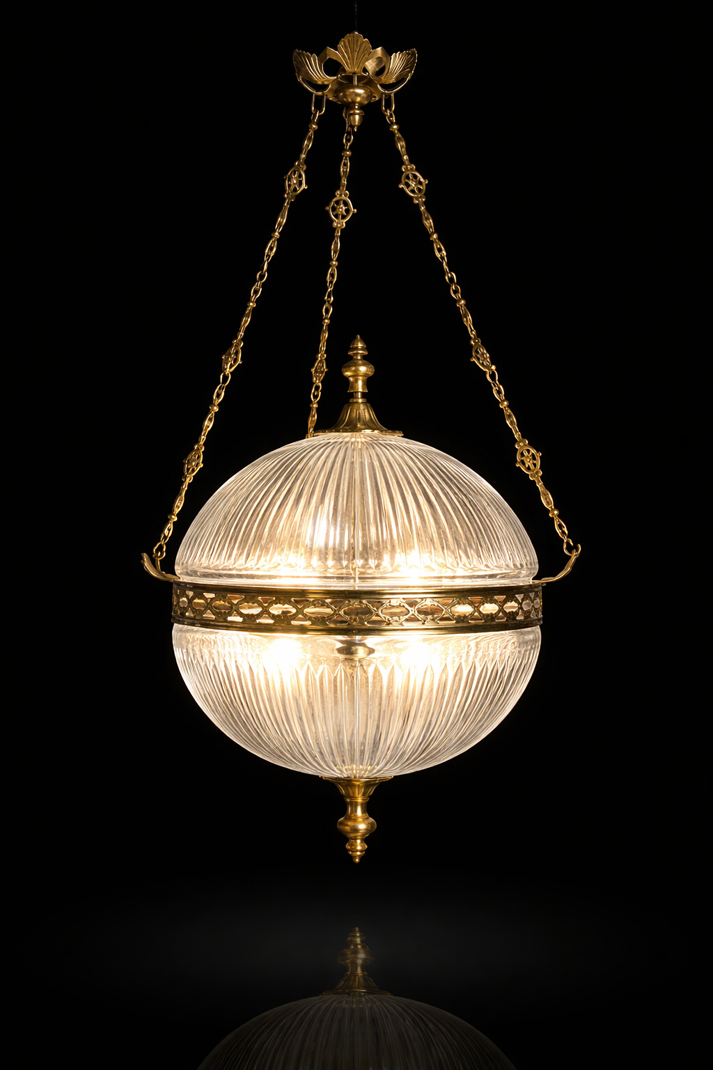 Golak Glass Globe Hanging Light — Vertical-Fluted Grand Swag · SGE-HL-025 · Samrat Glass Emporium