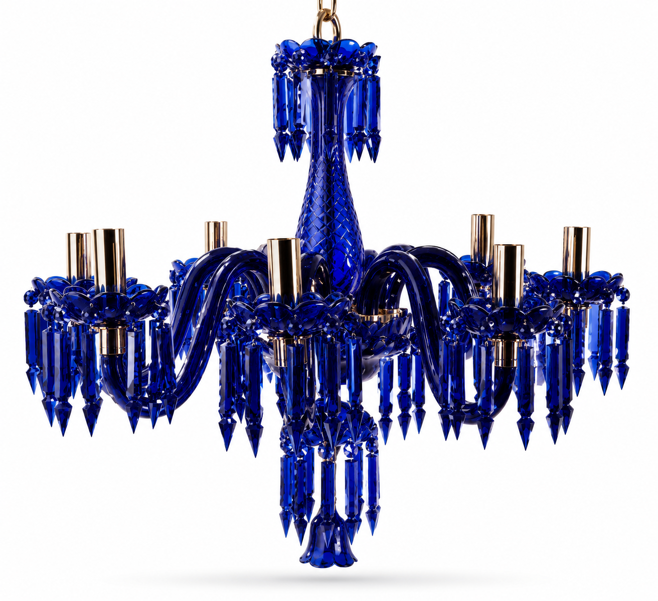 Neelpushp Cobalt-Blue Glass Eight-Light Chandelier · SGE-CH-137 · Samrat Glass Emporium — view 2