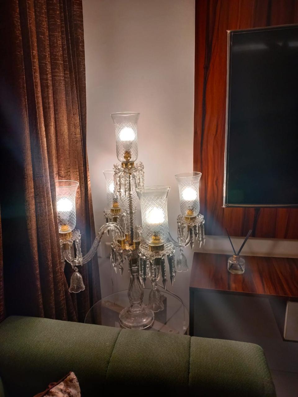 Rang Mahal Clear Prism Table Chandelier — Gurgaon Private Residence · Gurgaon, Haryana · Samrat Glass Emporium