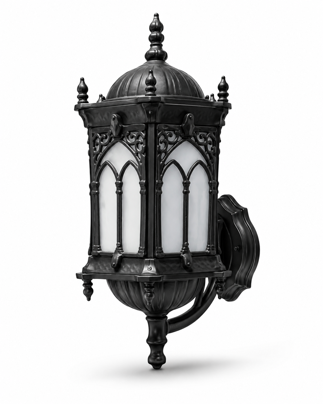 Mehrab Gothic-Arch Matte-Black Grand Outdoor Wall Lantern · Gate Light · SGE-GL-011 · Samrat Glass Emporium — view 2
